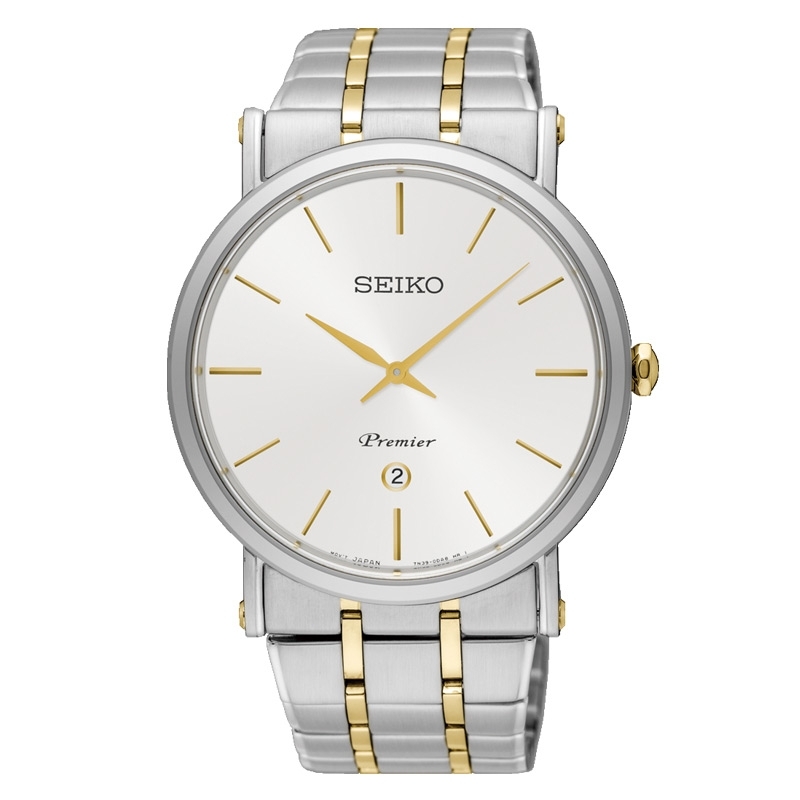 Reloj Seiko Premier de hombre acero dorado bicolor SKP400P1.