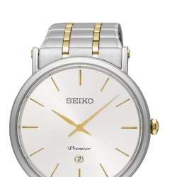 Detalle del Seiko Premier de hombre acero dorado bicolor SKP400P1.