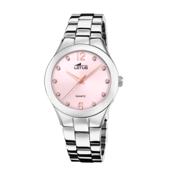 Reloj Lotus de mujer Trendy en acero con esfera rosa y circonitas, 18741/2.