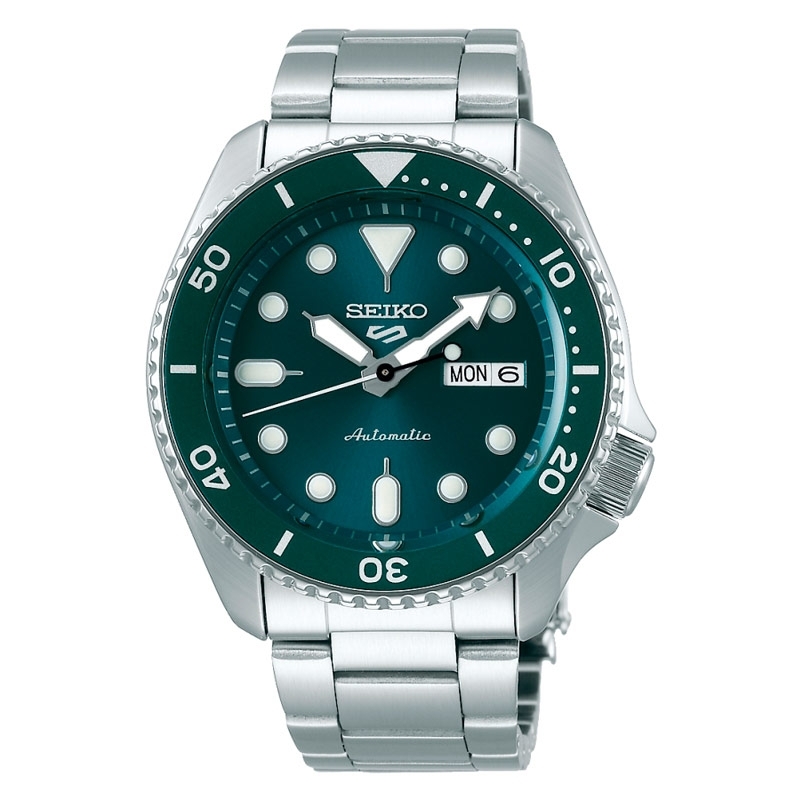 Reloj Seiko 5 Sports de hombre automático en acero con esfera verde esmeralda, SRPD61K1.