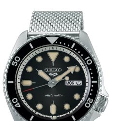Reloj Seiko 5 Sports Suits Style automático con esfera negra y malla, SRPD73K1.