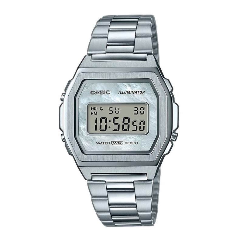 ❤️ Reloj Casio Vintage de mujer acero con esfera de nácar, A1000D-7EF.