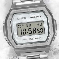 Reloj Casio Vintage de mujer en acero con esfera de nácar, A1000D-7EF.