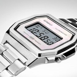 Reloj Casio Vintage de mujer en acero con esfera de nácar, A1000D-7EF.