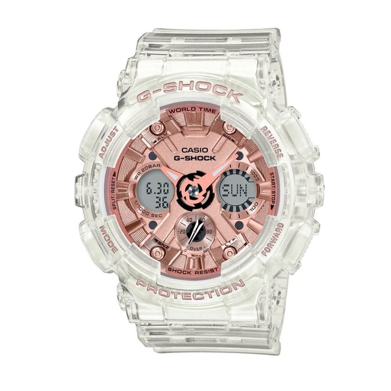 Reloj Casio G-Shock S Series de mujer trasparente con esfera rosé, GMA-S120SR-7AER.