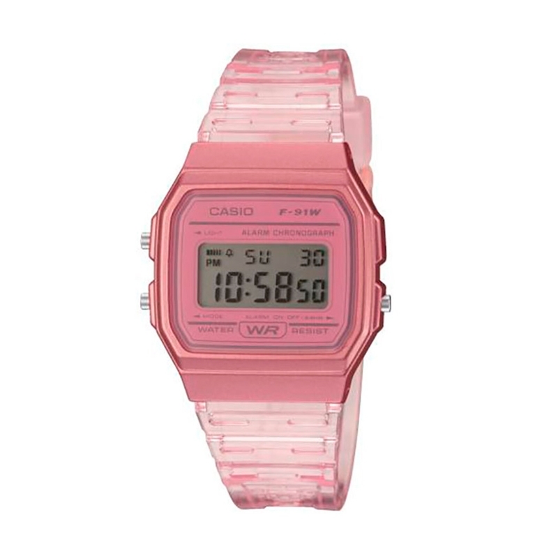 Reloj Casio digital F-91WS Clear Colors en resina rosada, F-91WS-4EF.