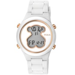 Reloj Tous D-Bear Teen digital de mujer en blanco y rosado, 000351595.