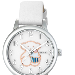 Reloj Tous New Muffin de niña con correa de piel blanca y esmalte, 000351430.