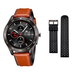 Reloj inteligente Lotus Smartime para hombre con correa de piel marrón y correa extra de silicona negra, 50012/1.