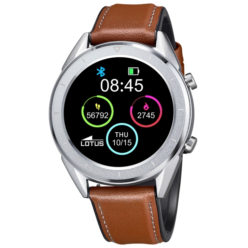 Reloj inteligente Lotus Smartime de hombre plateado y correa piel, 50008/1.