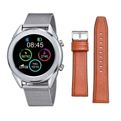 Reloj inteligente Lotus Smartime de hombre plateado con malla y correa extra marrón, 50006/1.