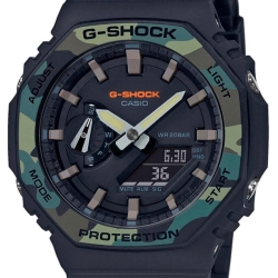 Reloj Casio G-Shock Classic Carbon Core Guard en negro con detalles militares, GA-2100SU-1AER.