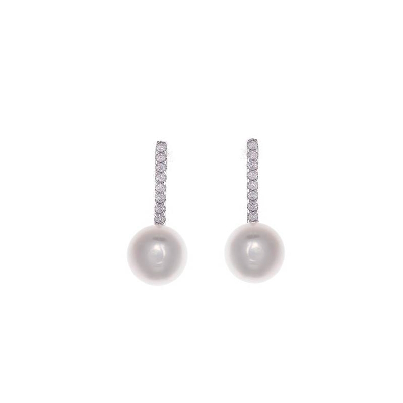 Pendientes de plata rodiada con circonitas y perla cultivada botón, de Salvatore Plata 144A0103.