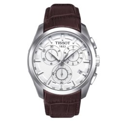 Reloj Tissot Couturier Chronograph para hombre con correa piel marrón, T0356171603100.