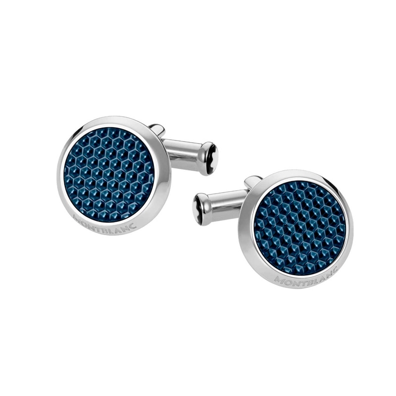 Gemelos Montblanc Meisterstück redondos en laca azul y acero, 112904.