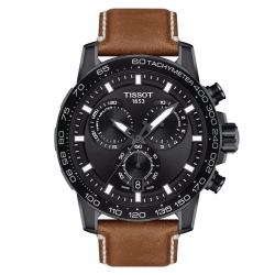 Reloj Tissot SuperSport Chronograph en negro con correa piel marrón, T1256173605101.