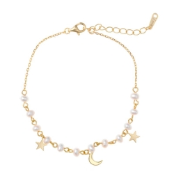 Pulsera de plata dorada con perlas, estrellas y luna, de Salvatore Plata, 164P0033.