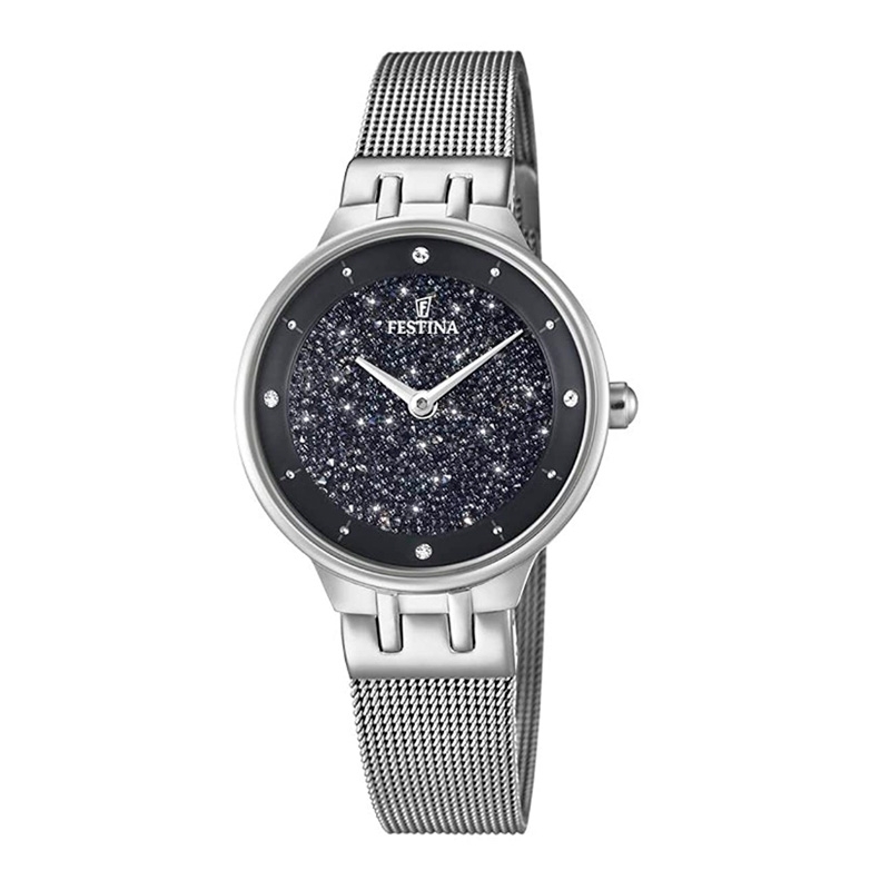 Reloj Festina de mujer Mademoiselle con malla y piedras negras Swarovski®, F20385/3.