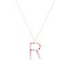 Colgante de letra R en plata rosada con circonitas multicolor, de Luxenter, NQ071R20R.