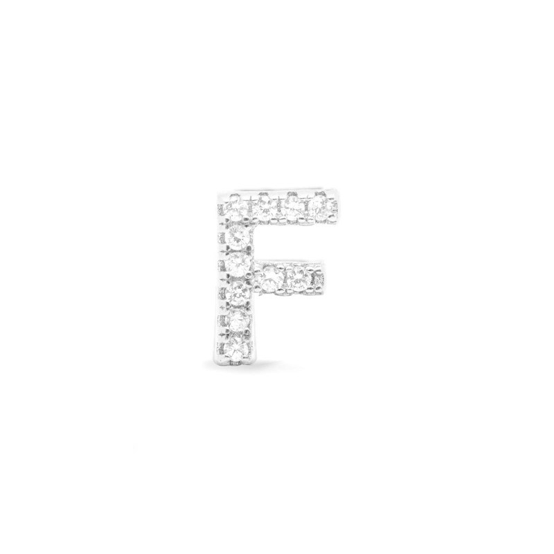 Colgante letra F de plata con circonitas, de Luxenter ref. PH059F00.