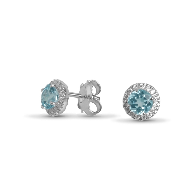 Pendientes de oro blanco con diamantes y topacio Sky, Black and White de Superoro.