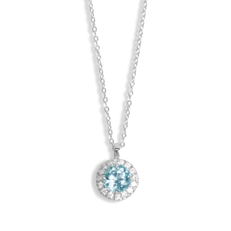 Colgante de oro blanco con diamantes y topacio Sky, Black & White Jewellery de Superoro.