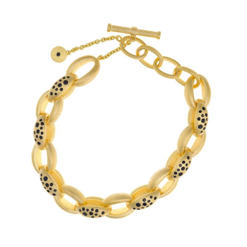 Pulsera de plata dorada satinada con circonitas negras, de Salvatore Plata, 256P0008.