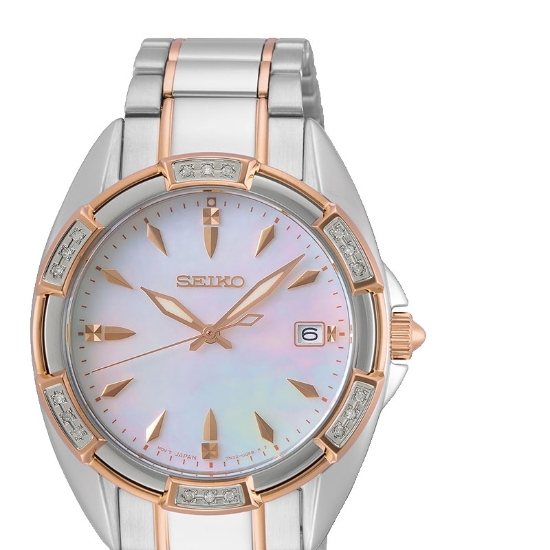 ⚡Reloj Seiko mujer bicolor con nácar y Swarovski® en bisel, SKK878P1.