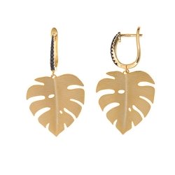 Pendientes largos de plata dorada con forma de hoja, de Salvatore Plata, 151A0112.