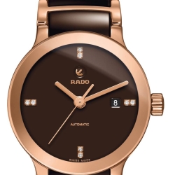 Reloj Rado Centrix para mujer de acero dorado y cerámica marrón con diamantes R30183722.