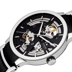 Reloj Rado automático Centrix para hombre tipo Skeleton, en cerámica negra y acero R30178152.