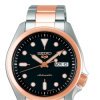 Reloj Seiko 5 Sports automático bicolor dorado oro rosé y esfera negra, SRPE58K1.