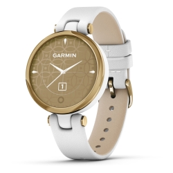 Reloj inteligente Garmin Lily™ de mujer dorado con correa blanca, 010-02384-B3.