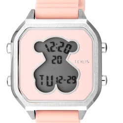 Reloj Tous D-Bear Teen Square digital en acero y correa silicona rosa, 100350385.