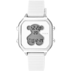 Reloj Tous D-Bear Teen Square digital plateado y correa de silicona blanco, 100350380.