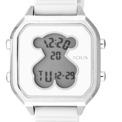 Reloj Tous D-Bear Teen Square digital plateado y correa de silicona blanco, 100350380.