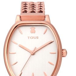 Reloj Tous Osier en acero rosado y esfera plateada, con malla de espiga, 100350415.