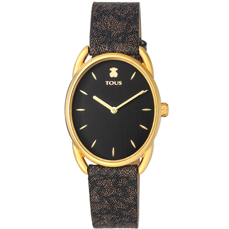 Reloj Tous Dai de mujer con caja dorada y ovalada, esfera negra, 100350440.