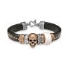 Pulsera Platadepalo de cuero para hombre con plata y calavera de bronce, CAB5C.