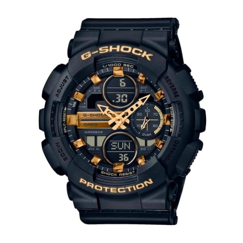 Reloj Casio G-Shock S Series de mujer, en negro con detalles dorados, GMA-S140M-1AER.