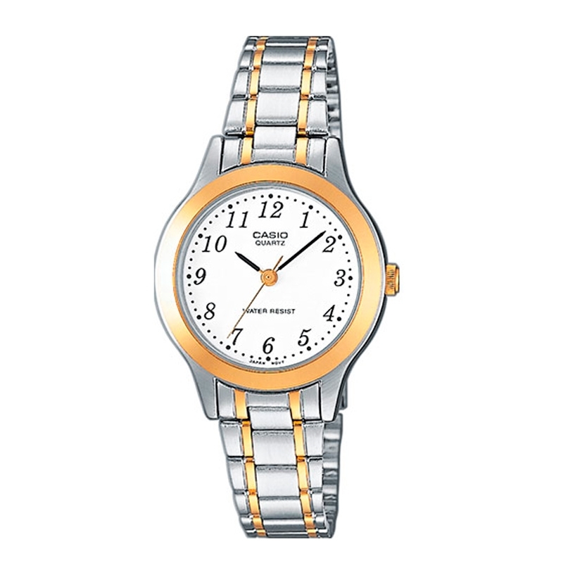 Reloj Casio de mujer de la gama básica plateado bicolor y numeración árabe, LTP-1263PG-7BEF.