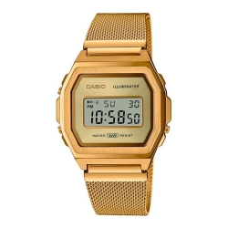 Reloj Casio Vintage Iconic para mujer en acero dorado amarillo y malla, A1000MG-9EF.