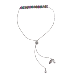 Pulsera de plata rodiada con frontal de espiga de circonitas multicolor, de Salvatore Plata 136P0159.