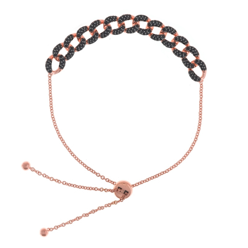 Pulsera de plata rosada con eslabones de circonitas negras, de Salvatore Plata 136P0195.