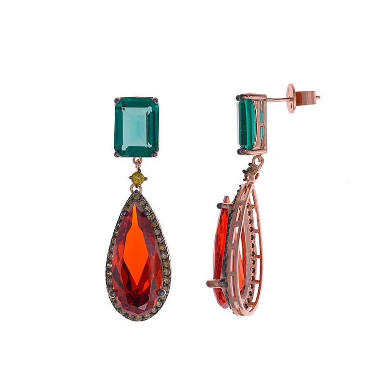 Pendientes de plata rosada con piedra verde y roja, de Salvatore Plata 234A0055.
