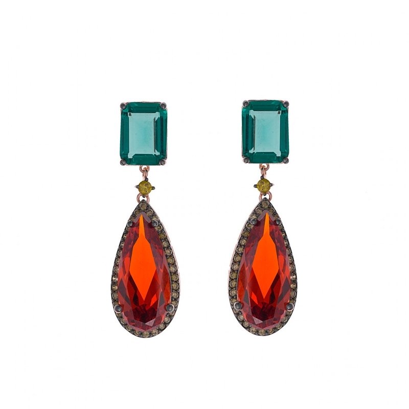 Pendientes de plata rosada con piedra verde y roja, de Salvatore Plata 234A0055.