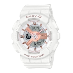 Reloj Casio Baby-G de mujer en resina blanca y detalles rosé, BA-110RG-7AER.