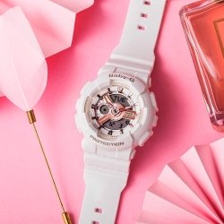 Reloj Casio Baby-G de mujer en resina blanca y detalles rosé, BA-110RG-7AER.