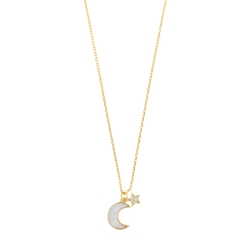 Colgantes en forma de luna y estrella, en plata dorada con nácar, cadena incluida, de Salvatore Plata, 164C0074.