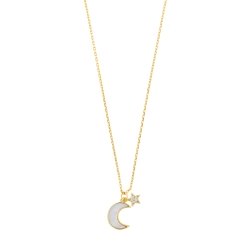 Colgantes en forma de luna y estrella, en plata dorada con nácar, cadena incluida, de Salvatore Plata, 164C0074.